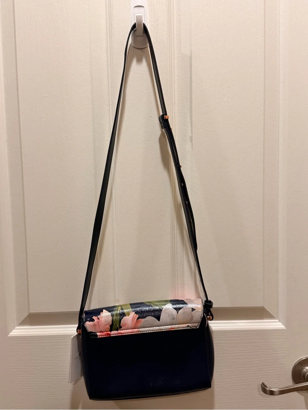 Ted Baker Navy Floral Crossbody‎ Mini Bag Adjustable Strap Pink & White Flowers
